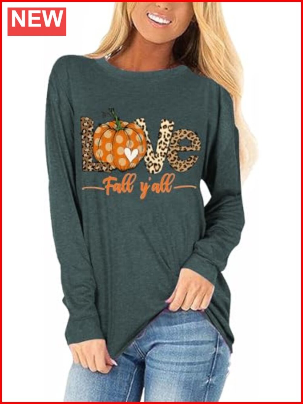 Long Sleeve Fall Thanksgiving T-Shirt Crew Neck Tunic Cotton Blend Women